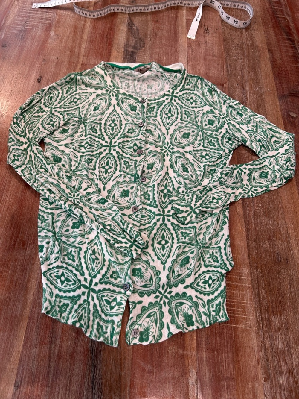 Jigsaw VTG Cotton White & Green Cotton Paisley Cardigan